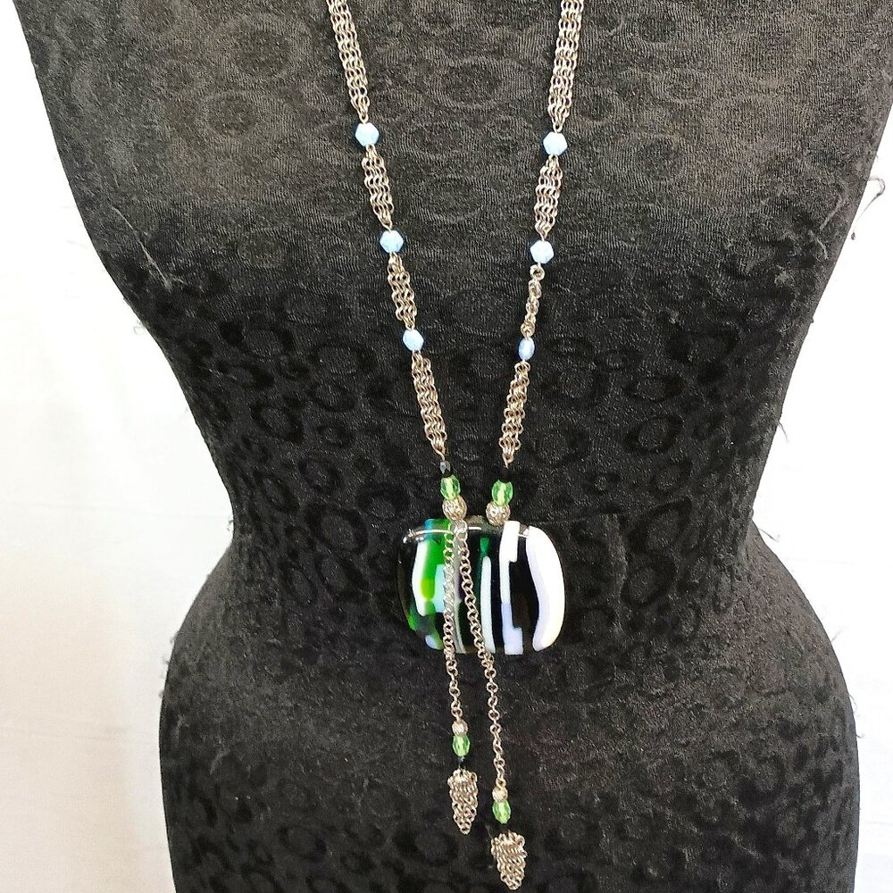 Ferrara Whiting & Davis Slumped Glass and Mesh Pendant